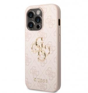 Guess PU 4G Metal Logo Zadní Kryt pro iPhone 15 Pro Růžový