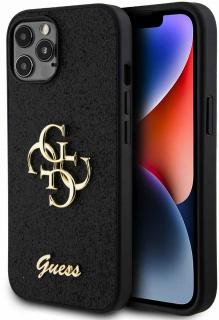 Guess PU Fixed Glitter 4G Metal Logo Zadní Kryt pro iPhone 12/12 Pro, černá
