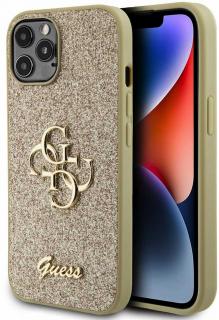 Guess PU Fixed Glitter 4G Metal Logo Zadní Kryt pro iPhone 12/12 Pro, zlatá