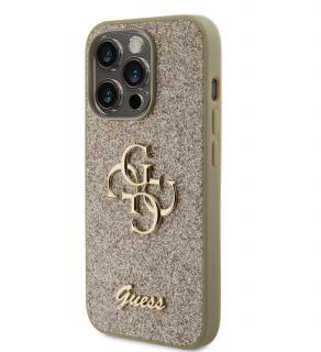 Guess PU Fixed Glitter 4G Metal Logo Zadní Kryt pro iPhone 15 Pro Zlatý