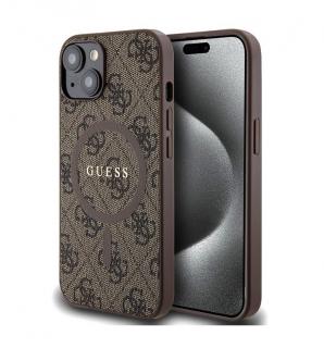 Guess PU Leather 4G Colored Ring MagSafe Zadní Kryt pro iPhone 14 Brown