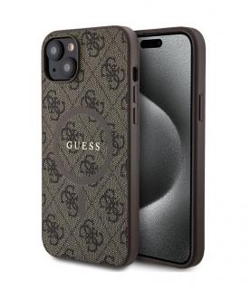 Guess PU Leather 4G Colored Ring MagSafe Zadní Kryt pro iPhone 15 Plus Brown