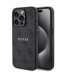 Guess PU Leather 4G Colored Ring MagSafe Zadní Kryt pro iPhone 15 Pro Black