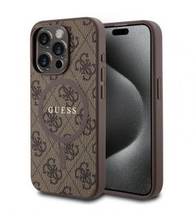 Guess PU Leather 4G Colored Ring MagSafe Zadní Kryt pro iPhone 15 Pro Brown