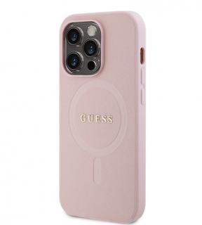 Guess PU Saffiano MagSafe Zadní Kryt pro iPhone 15 Pro Růžový