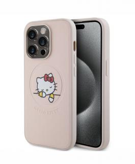 Hello Kitty PU Kitty Asleep Logo MagSafe Zadní Kryt pro iPhone 15 Pro, růžová