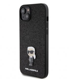 Karl Lagerfeld Fixed Glitter Metal Ikonik Zadní Kryt pro iPhone 15 Plus Černý
