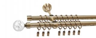 CARDINAL Kovová garnýž galvanizovaná 19mm dvoutyčová Fidelio Zlato Antyk 120cm