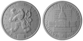 2018 - 500 Kč - Stříbrná pamětní mince - Přijetí Washingtonské deklarace 100. výročí - 25 g - 0.925 Ag - PROOF