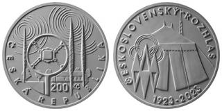2023 - 200 Kč - Stříbrná pamětní mince ČNB - 100. výročí zahájení pravidelného vysílání československého rozhlasu - 13 g - 0.925 Ag - PROOF