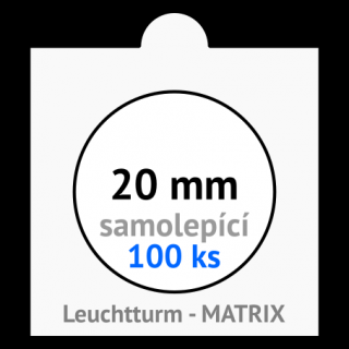 MATRIX 20.0 mm Ø - bílé samolepící mincovní rámečky 50x50 mm - orig. balení 100 ks - Leuchtturm 313727