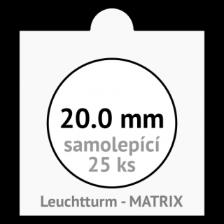 MATRIX 20.0 mm Ø - bílé samolepící mincovní rámečky 50x50 mm - orig. balení 25 ks - Leuchtturm 332682