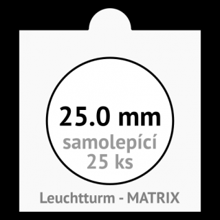 MATRIX 25.0 mm Ø - bílé samolepící mincovní rámečky 50x50 mm - orig. balení 25 ks - Leuchtturm 334957