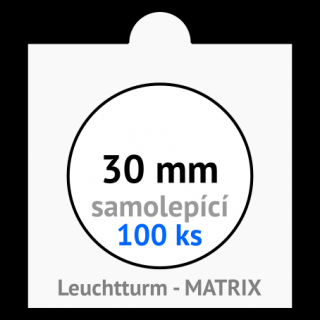 MATRIX 30.0 mm Ø - bílé samolepící mincovní rámečky 50x50 mm - orig. balení 100 ks - Leuchtturm 335303