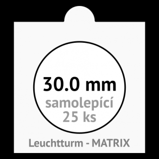 MATRIX 30.0 mm Ø - bílé samolepící mincovní rámečky 50x50 mm - orig. balení 25 ks - Leuchtturm 300462