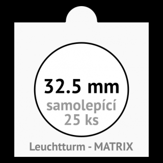 MATRIX 32.5 mm Ø - bílé samolepící mincovní rámečky 50x50 mm - orig. balení 25 ks - Leuchtturm 318128