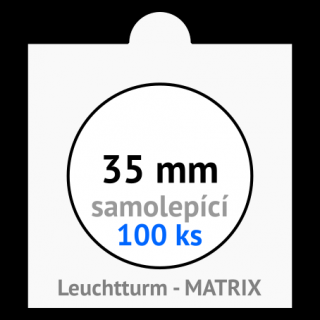 MATRIX 35.0 mm Ø - bílé samolepící mincovní rámečky 50x50 mm - orig. balení 100 ks - Leuchtturm 306467