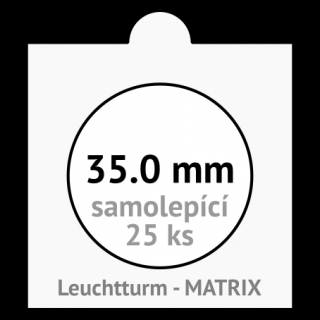 MATRIX 35.0 mm Ø - bílé samolepící mincovní rámečky 50x50 mm - orig. balení 25 ks - Leuchtturm 312239