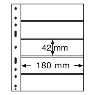 Průhledné albové listy OPTIMA 5C - 5 vodorovných kapes na známky do 180x42 mm - orig. balení 10 ks - Leuchtturm 307543