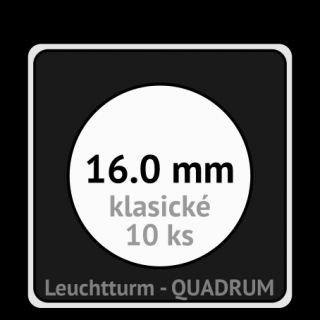 QUADRUM 16.0 mm O -  čtvercové mincovní kapsle 50x50x6.25 mm s černou vložkou s výřezem - orig. balení 10 ks - Leuchtturm 317149