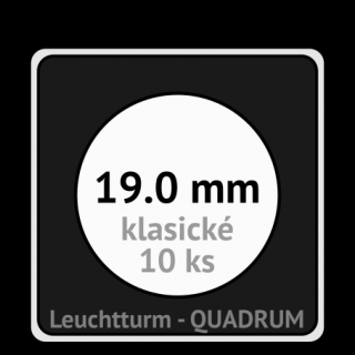 QUADRUM 19.0 mm O -  čtvercové mincovní kapsle 50x50x6.25 mm s černou vložkou s výřezem - orig. balení 10 ks - Leuchtturm 302707