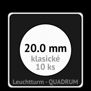 QUADRUM 20.0 mm O -  čtvercové mincovní kapsle 50x50x6.25 mm s černou vložkou s výřezem - orig. balení 10 ks - Leuchtturm 323863