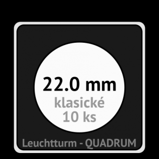 QUADRUM 22.0 mm O -  čtvercové mincovní kapsle 50x50x6.25 mm s černou vložkou s výřezem - orig. balení 10 ks - Leuchtturm 320753
