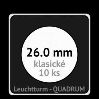 QUADRUM 26.0 mm O -  čtvercové mincovní kapsle 50x50x6.25 mm s černou vložkou s výřezem - orig. balení 10 ks - Leuchtturm 329295