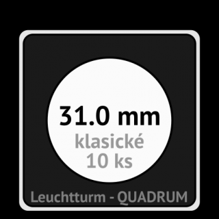 QUADRUM 31.0 mm O -  čtvercové mincovní kapsle 50x50x6.25 mm s černou vložkou s výřezem - orig. balení 10 ks - Leuchtturm 323305