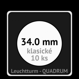 QUADRUM 34.0 mm O -  čtvercové mincovní kapsle 50x50x6.25 mm s černou vložkou s výřezem - orig. balení 10 ks - Leuchtturm 332108