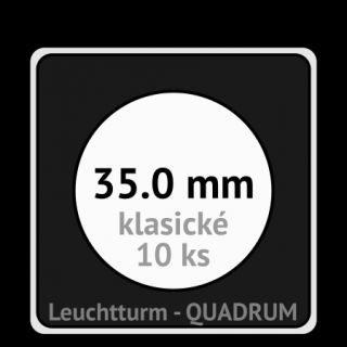 QUADRUM 35.0 mm O -  čtvercové mincovní kapsle 50x50x6.25 mm s černou vložkou s výřezem - orig. balení 10 ks - Leuchtturm 334903