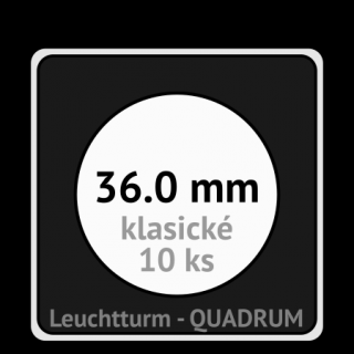 QUADRUM 36.0 mm O -  čtvercové mincovní kapsle 50x50x6.25 mm s černou vložkou s výřezem - orig. balení 10 ks - Leuchtturm 309045