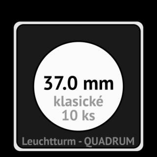 QUADRUM 37.0 mm O -  čtvercové mincovní kapsle 50x50x6.25 mm s černou vložkou s výřezem - orig. balení 10 ks - Leuchtturm 330823