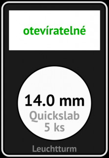 QUICKSLAB 14.0 mm Ø - obdélníkové mincovní kapsle 59x85x10 mm s černou vložkou s výřezem a kartičkou na popisky - orig. balení 5 ks - Leuchtturm…