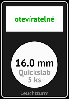 QUICKSLAB 16.0 mm Ø - obdélníkové mincovní kapsle 59x85x10 mm s černou vložkou s výřezem a kartičkou na popisky - orig. balení 5 ks - Leuchtturm…