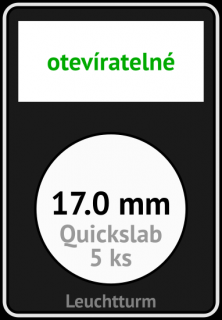 QUICKSLAB 17.0 mm Ø - obdélníkové mincovní kapsle 59x85x10 mm s černou vložkou s výřezem a kartičkou na popisky - orig. balení 5 ks - Leuchtturm…