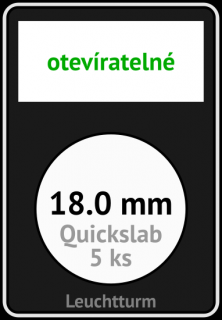 QUICKSLAB 18.0 mm Ø - obdélníkové mincovní kapsle 59x85x10 mm s černou vložkou s výřezem a kartičkou na popisky - orig. balení 5 ks - Leuchtturm…