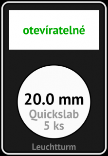 QUICKSLAB 20.0 mm Ø - obdélníkové mincovní kapsle 59x85x10 mm s černou vložkou s výřezem a kartičkou na popisky - orig. balení 5 ks - Leuchtturm…