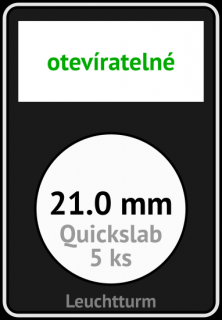 QUICKSLAB 21.0 mm Ø - obdélníkové mincovní kapsle 59x85x10 mm s černou vložkou s výřezem a kartičkou na popisky - orig. balení 5 ks - Leuchtturm…