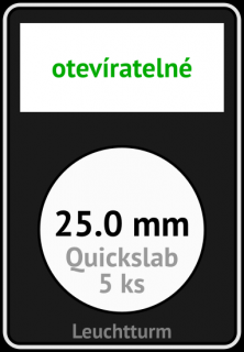 QUICKSLAB 25.0 mm Ø - obdélníkové mincovní kapsle 59x85x10 mm s černou vložkou s výřezem a kartičkou na popisky - orig. balení 5 ks - Leuchtturm…