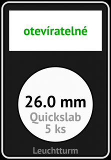 QUICKSLAB 26.0 mm Ø - obdélníkové mincovní kapsle 59x85x10 mm s černou vložkou s výřezem a kartičkou na popisky - orig. balení 5 ks - Leuchtturm…