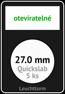 QUICKSLAB 27.0 mm Ø - obdélníkové mincovní kapsle 59x85x10 mm s černou vložkou s výřezem a kartičkou na popisky - orig. balení 5 ks - Leuchtturm…