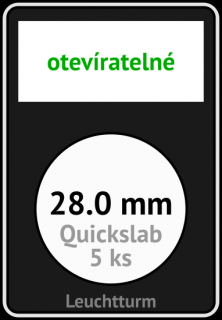 QUICKSLAB 28.0 mm Ø - obdélníkové mincovní kapsle 59x85x10 mm s černou vložkou s výřezem a kartičkou na popisky - orig. balení 5 ks - Leuchtturm…