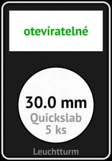 QUICKSLAB 30.0 mm Ø - obdélníkové mincovní kapsle 59x85x10 mm s černou vložkou s výřezem a kartičkou na popisky - orig. balení 5 ks - Leuchtturm…