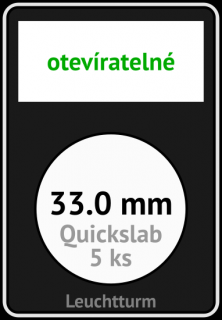 QUICKSLAB 33.0 mm Ø - obdélníkové mincovní kapsle 59x85x10 mm s černou vložkou s výřezem a kartičkou na popisky - orig. balení 5 ks - Leuchtturm…