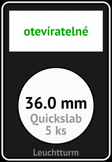 QUICKSLAB 36.0 mm Ø - obdélníkové mincovní kapsle 59x85x10 mm s černou vložkou s výřezem a kartičkou na popisky - orig. balení 5 ks - Leuchtturm…