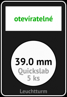 QUICKSLAB 39.0 mm Ø - obdélníkové mincovní kapsle 59x85x10 mm s černou vložkou s výřezem a kartičkou na popisky - orig. balení 5 ks - Leuchtturm…