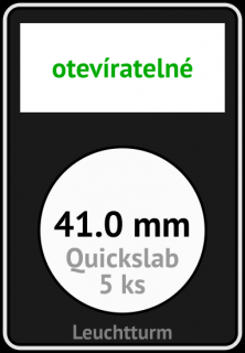 QUICKSLAB 41.0 mm Ø - obdélníkové mincovní kapsle 59x85x10 mm s černou vložkou s výřezem a kartičkou na popisky - orig. balení 5 ks - Leuchtturm…