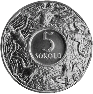 Stříbrná medaile novoražba 5 sokolů r. 1920