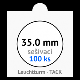 TACK 35.0 mm Ø - bílé sešívací mincovní rámečky 50x50 mm - orig. balení 100 ks - Leuchtturm 310100